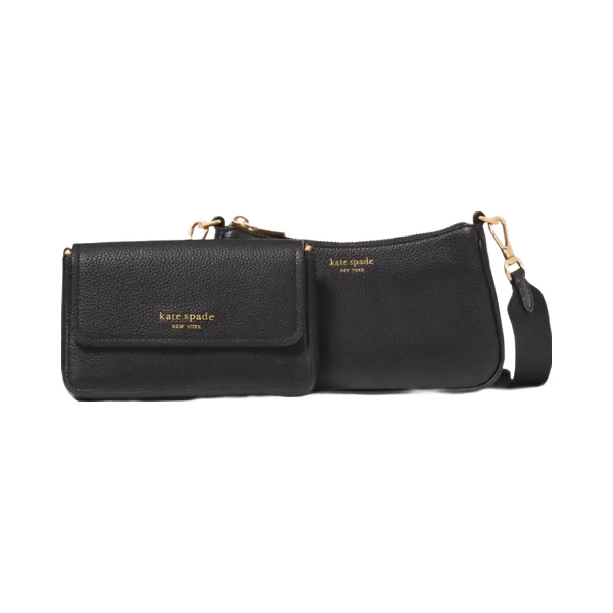 Kate Spade Double Up Pebbled Leather Crossbody Black - HypeFly India View 1