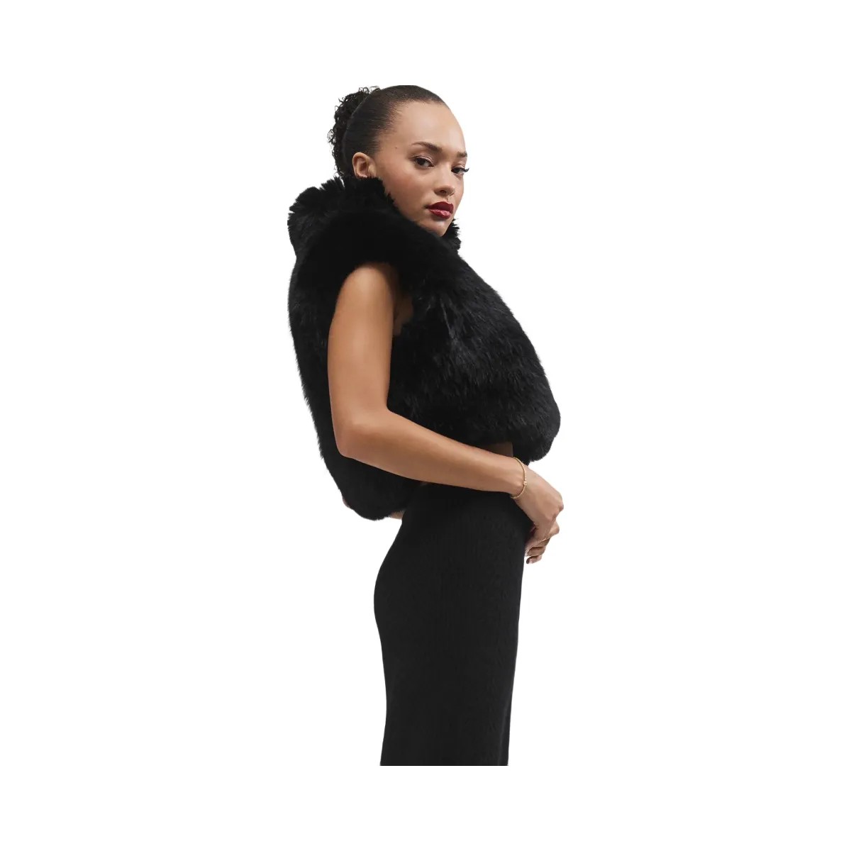 Alo Women's Opulent Faux Fur Cropped Vest - Black - HypeFly India View 2