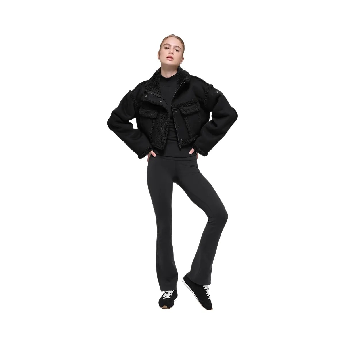 Alo Women's Faux Shearling Snowfall Cropped Jacket - Black - HypeFly India View 5