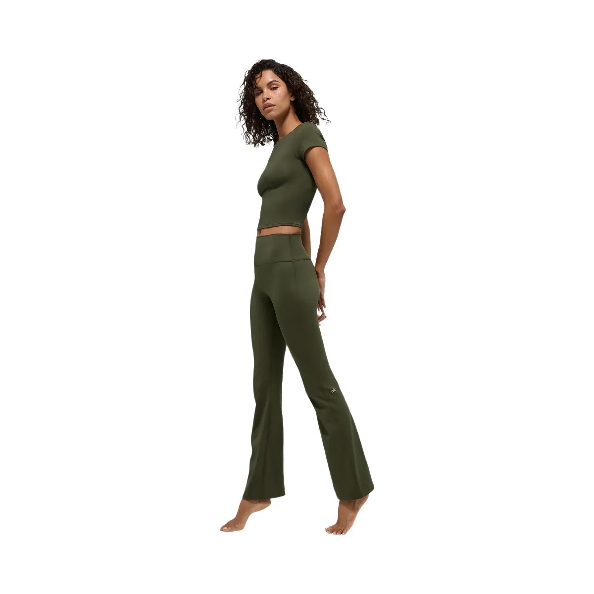 ALO Women's Softsculpt High-Waist Bootcut Legging - Green Olive - HypeFly India View 4