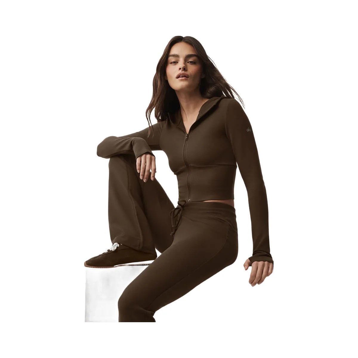 Alo Women's Sway Full Zip Hoodie - Espresso - HypeFly India View 3