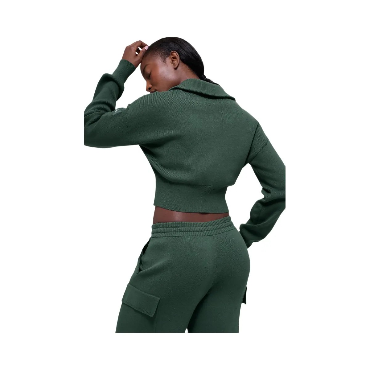 Alo Women's Scholar Knit Cropped Full Zip Jacket - Clover Green - HypeFly India View 3