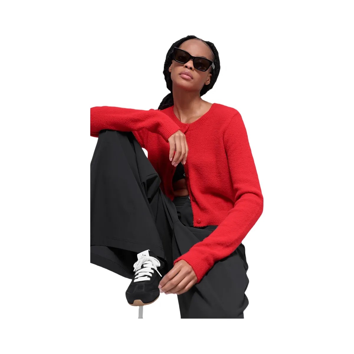 Alo Women's Snuggle Up Sweater Cropped Cardigan - Bright Red - HypeFly India View 2
