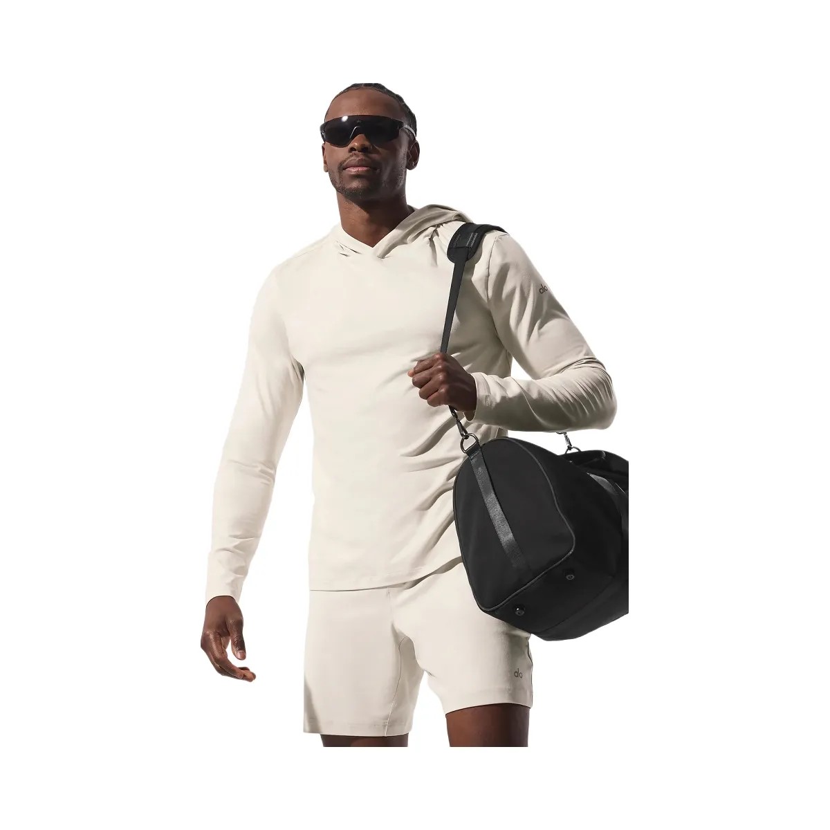 Alo Men's Conquer Reform Long Sleeve With Hood - Bone - HypeFly India View 5