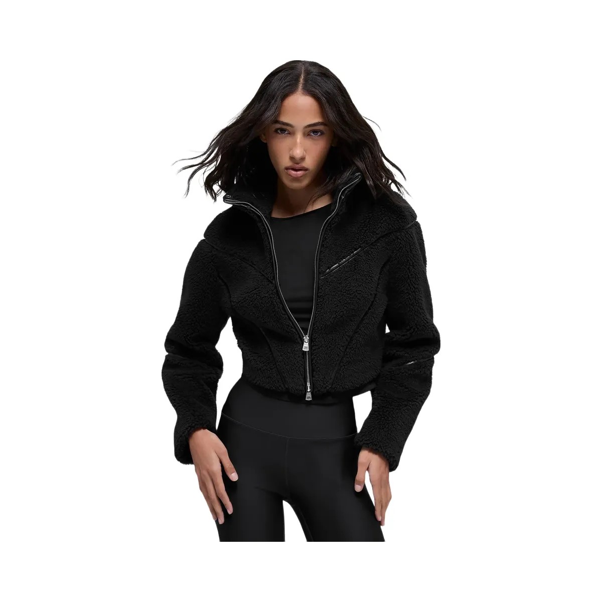 Alo Women's Sherpa Cropped Slope Side Jacket - Black - HypeFly India View 4