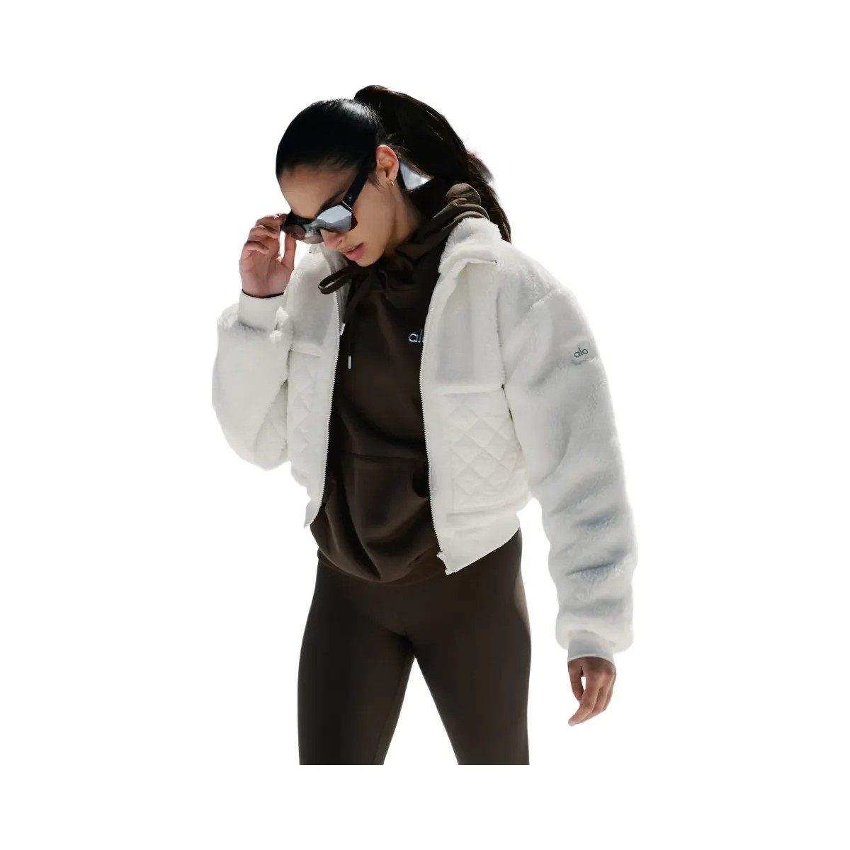 Alo Women's Sherpa Edge Bomber - Ivory - HypeFly India View 5