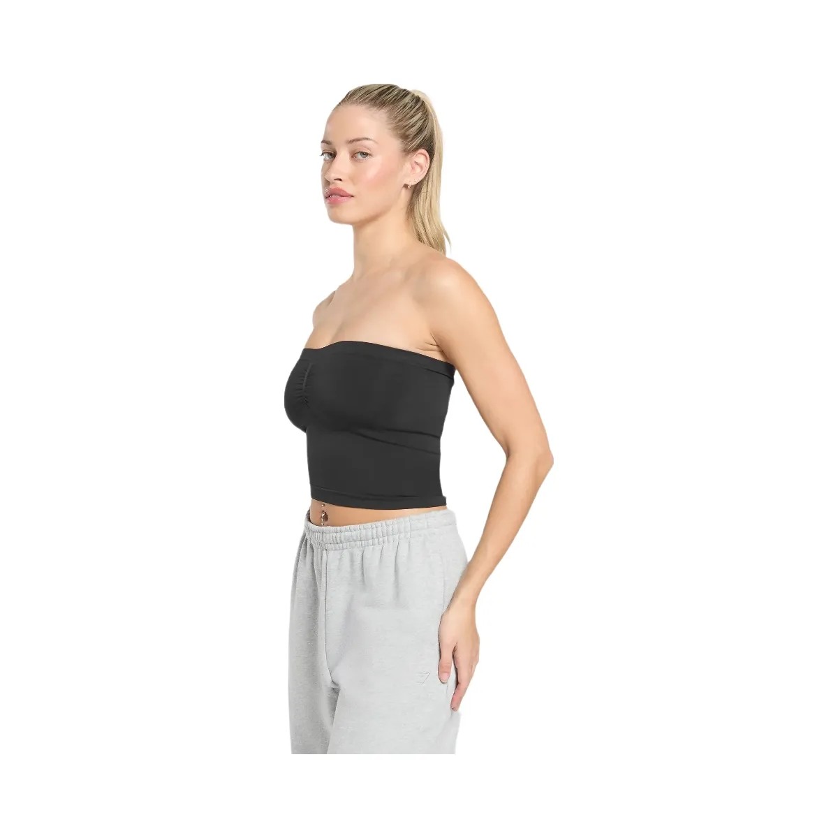 Gymshark Everyday Seamless Midi Tube Top - Black - HypeFly India View 3