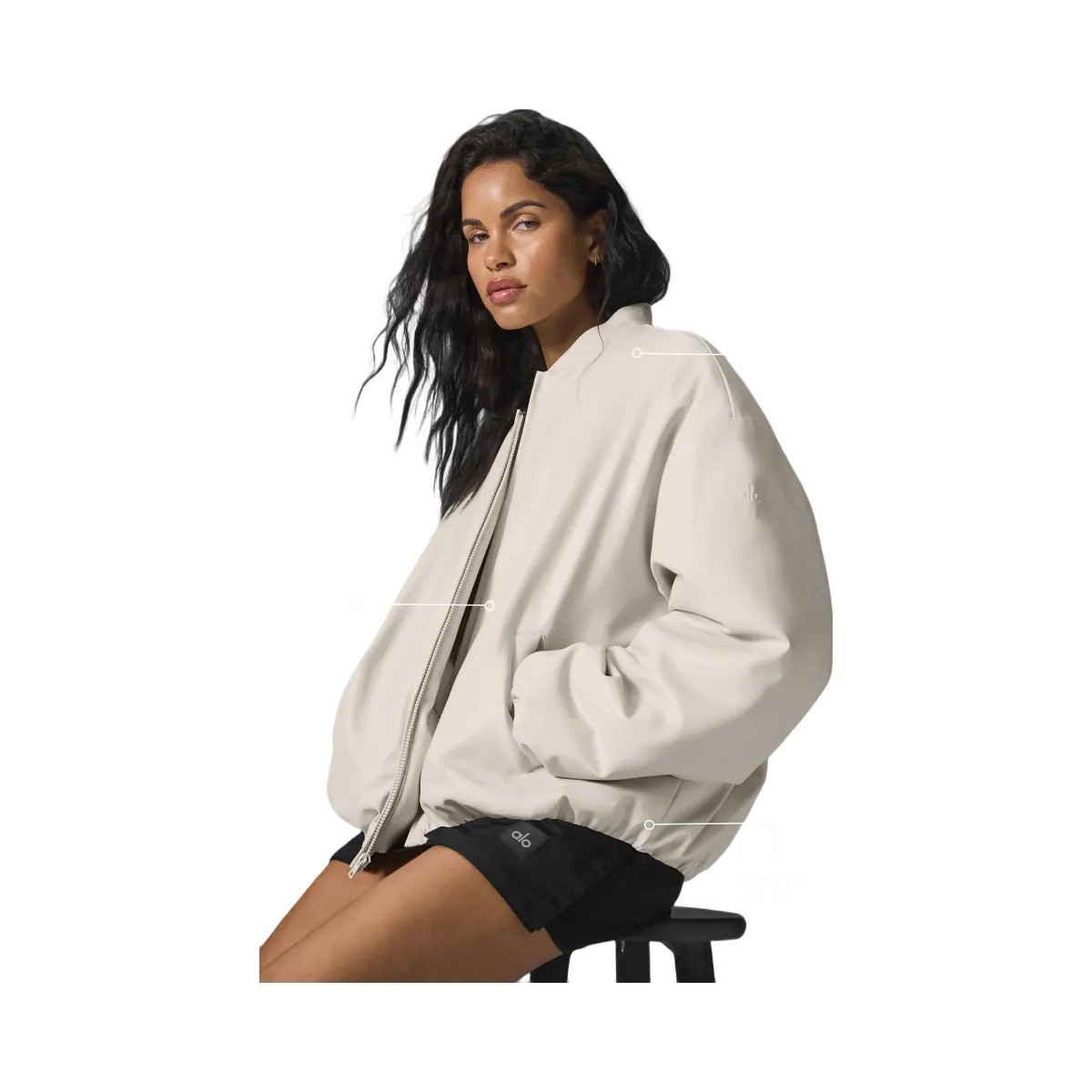 Alo Women's Faux Leather Premier Bomber - Bone - HypeFly India View 3