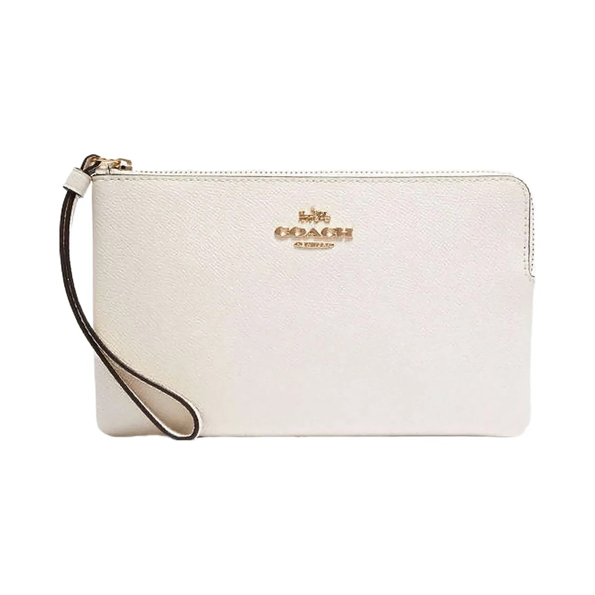 Coach Large Corner Zip Wristlet Crossgrain Leather-Gold-Chalk - HypeFly India View 1
