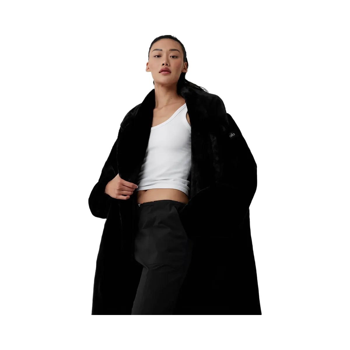 Alo Women's Oversized Faux Fur Trench - Black - HypeFly India View 4