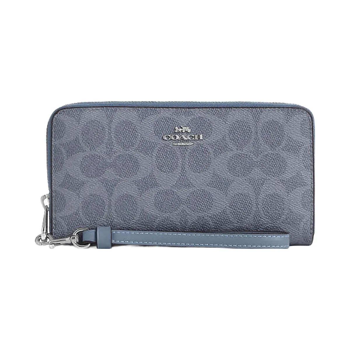 Coach Long Zip Around Wallet In Signature Canvas Signature Canvas-Silver-Chambray - HypeFly India View 1