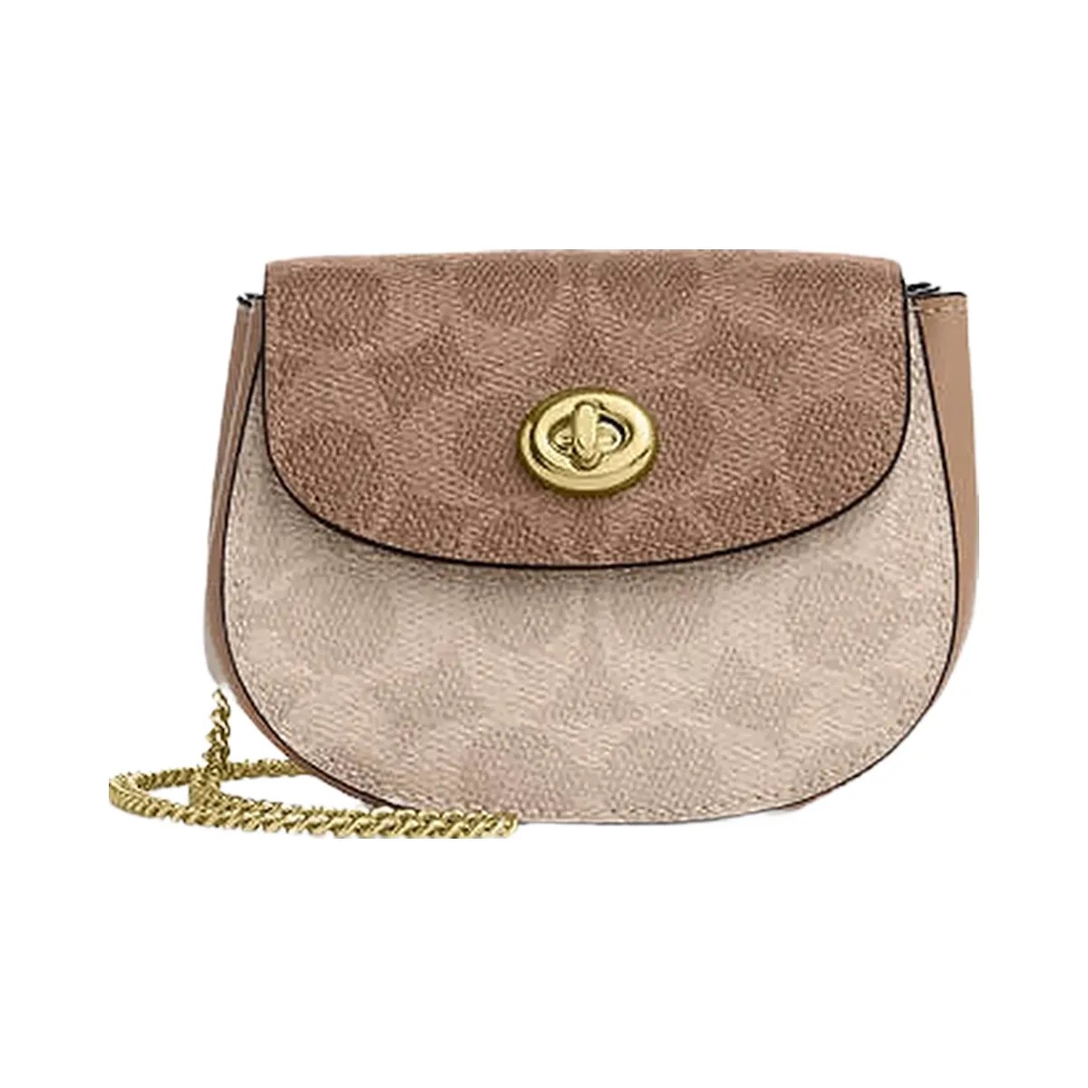 Coach Turnlock Card Case In Blocked Signature Canvas Signature Canvas-Gold-Sand-Tan - HypeFly India View 1