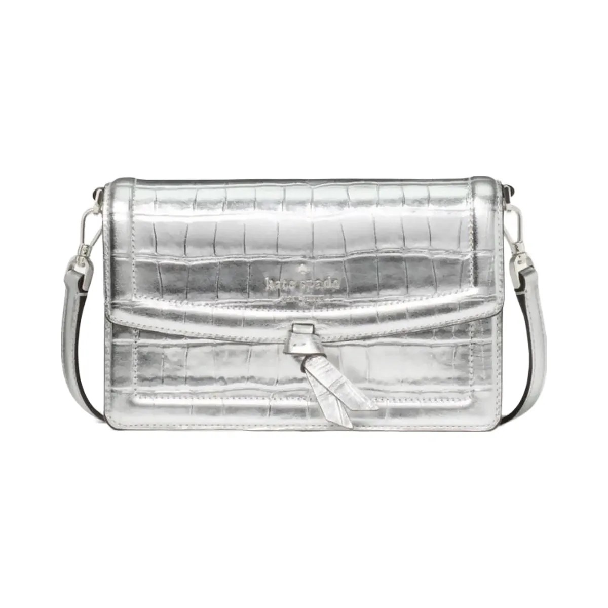 Kate Spade Knott Croc Embossed Mini Flap Crossbody Silver - HypeFly India View 1
