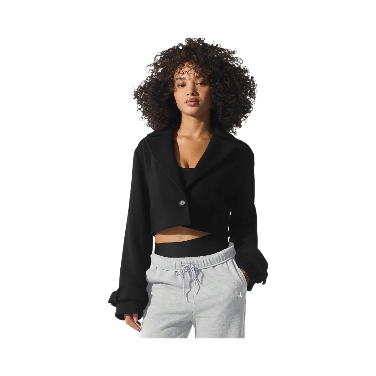 Alo Women's Wool Cropped Metro Trench - Black - HypeFly India View 1