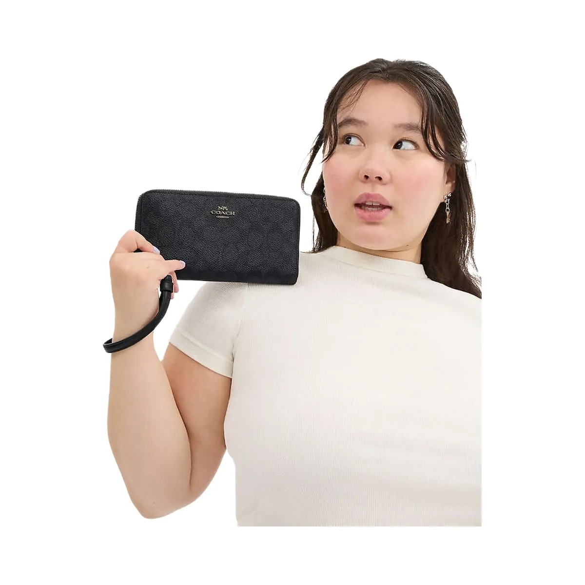 Coach Long Zip Around Wallet In Signature Canvas Signature Canvas-Gunmetal-Charcoal-Black - HypeFly India View 1