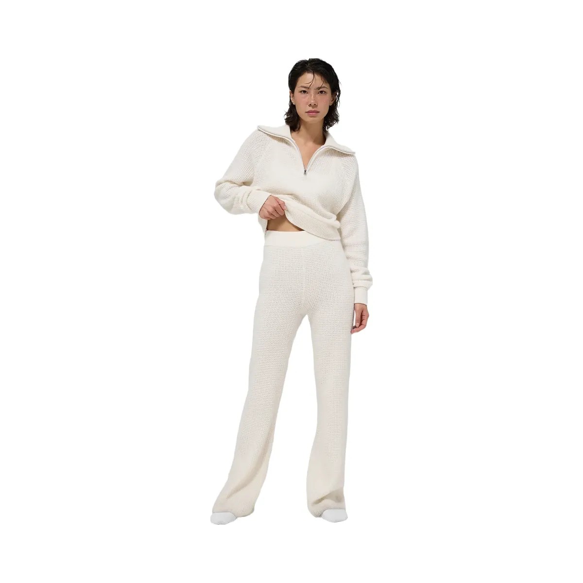 Alo Women's Cashmere High-Waist Plush Waffle Pant - Ivory - HypeFly India View 1