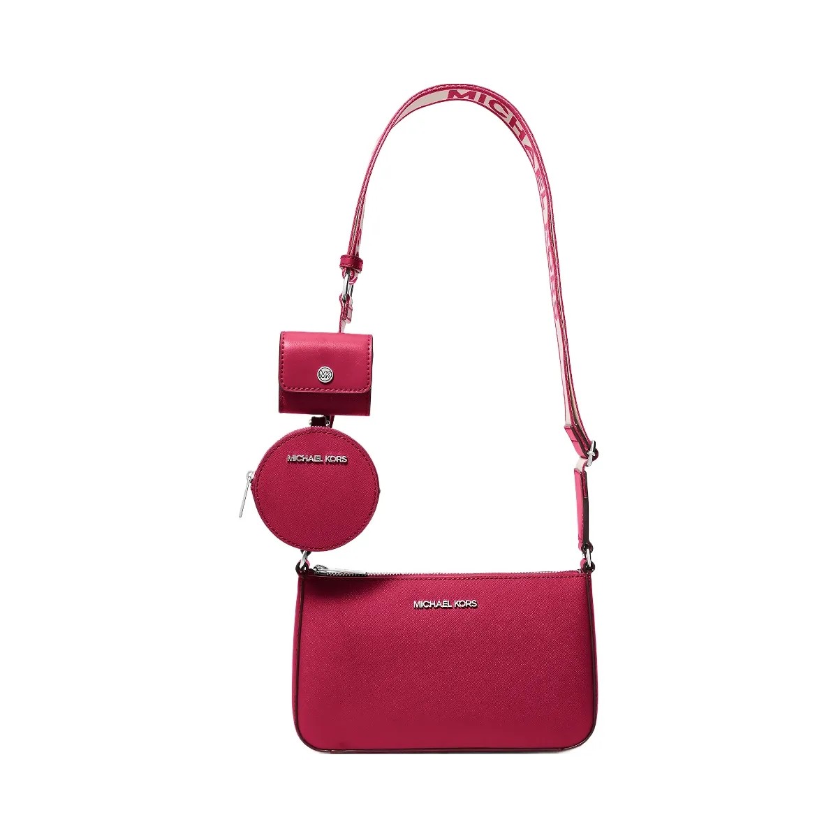 Michael Kors Jet Set Small Saffiano Leather Crossbody Bag with Case for Apple Airpods Pro® Dk Raspberry - HypeFly India View 1