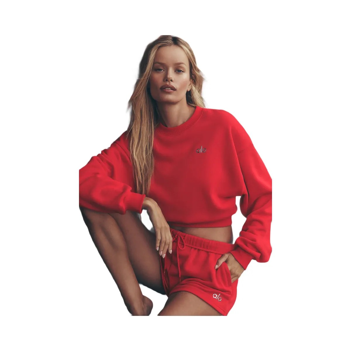 Alo Women's Cropped Accolade Crewneck - Bright Red - HypeFly India View 5