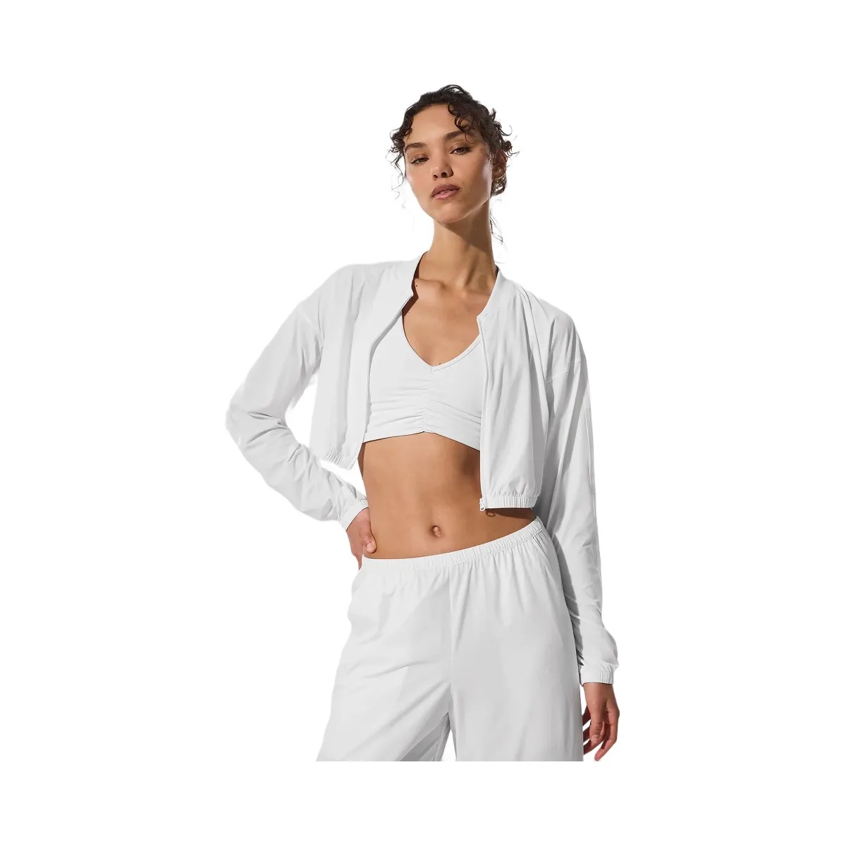 Alo Women's Cropped Breezy Full-Zip Cover Up - White - HypeFly India View 1
