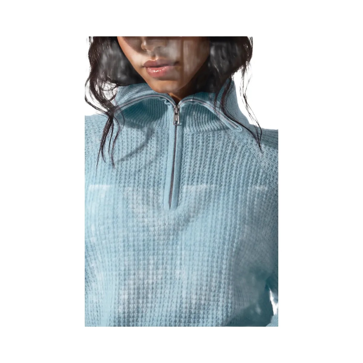 Alo Women's Cashmere Plush Waffle 1/4 Zip Pullover - Celestial Blue Heather - HypeFly India View 4