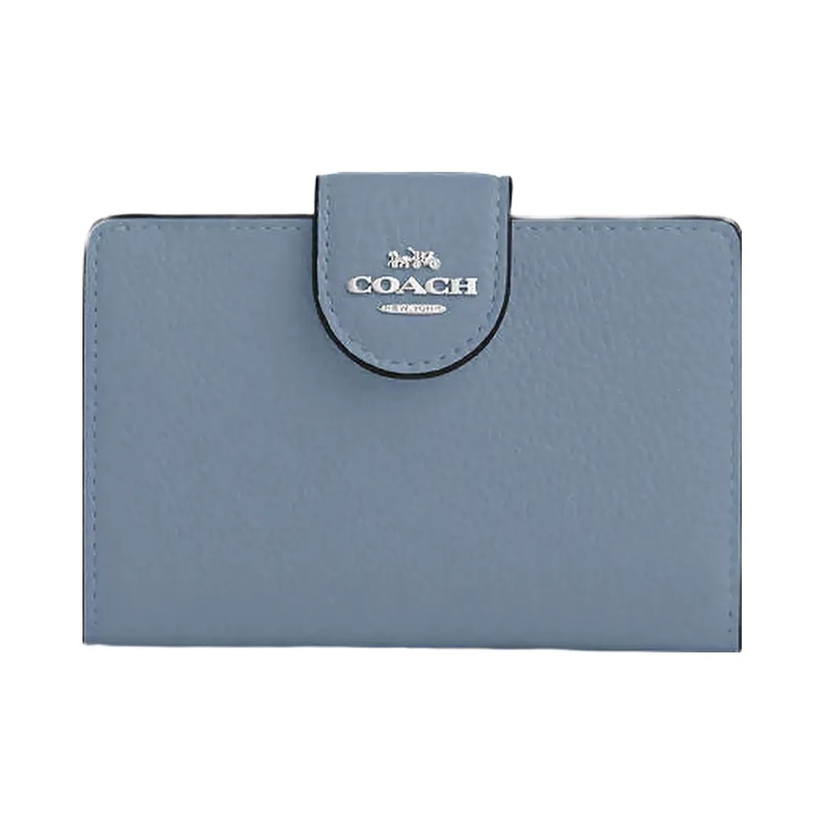 Coach Medium Corner Zip Wallet Pebbled Leather-Sv-Pale Lapis - HypeFly India View 1