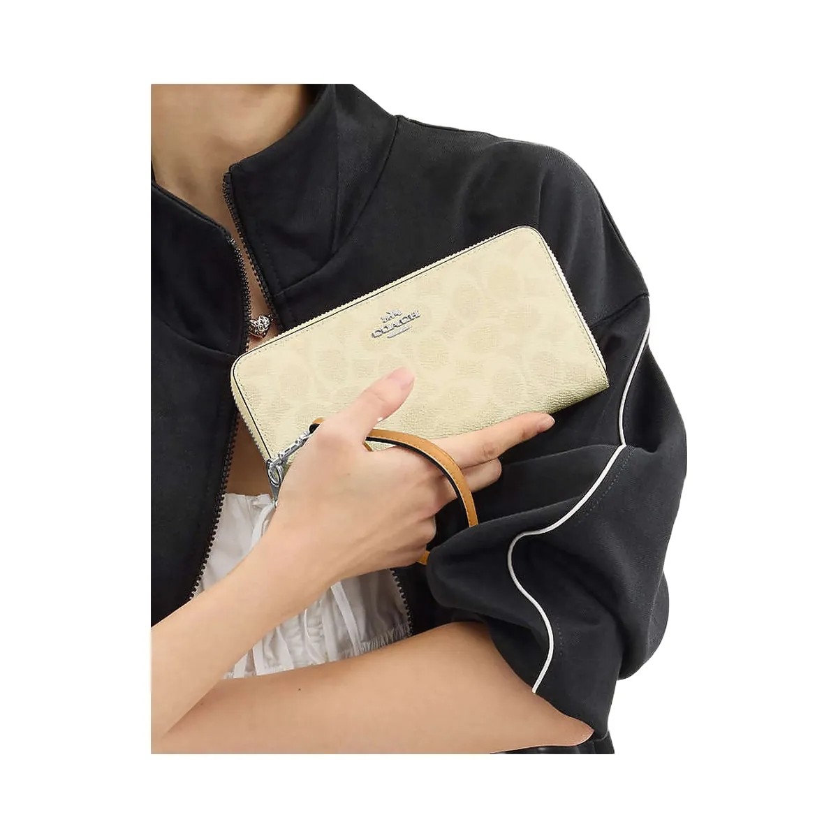 Coach Long Zip Around Wallet In Signature Canvas Signature Canvas-Silver-Hay - HypeFly India View 1