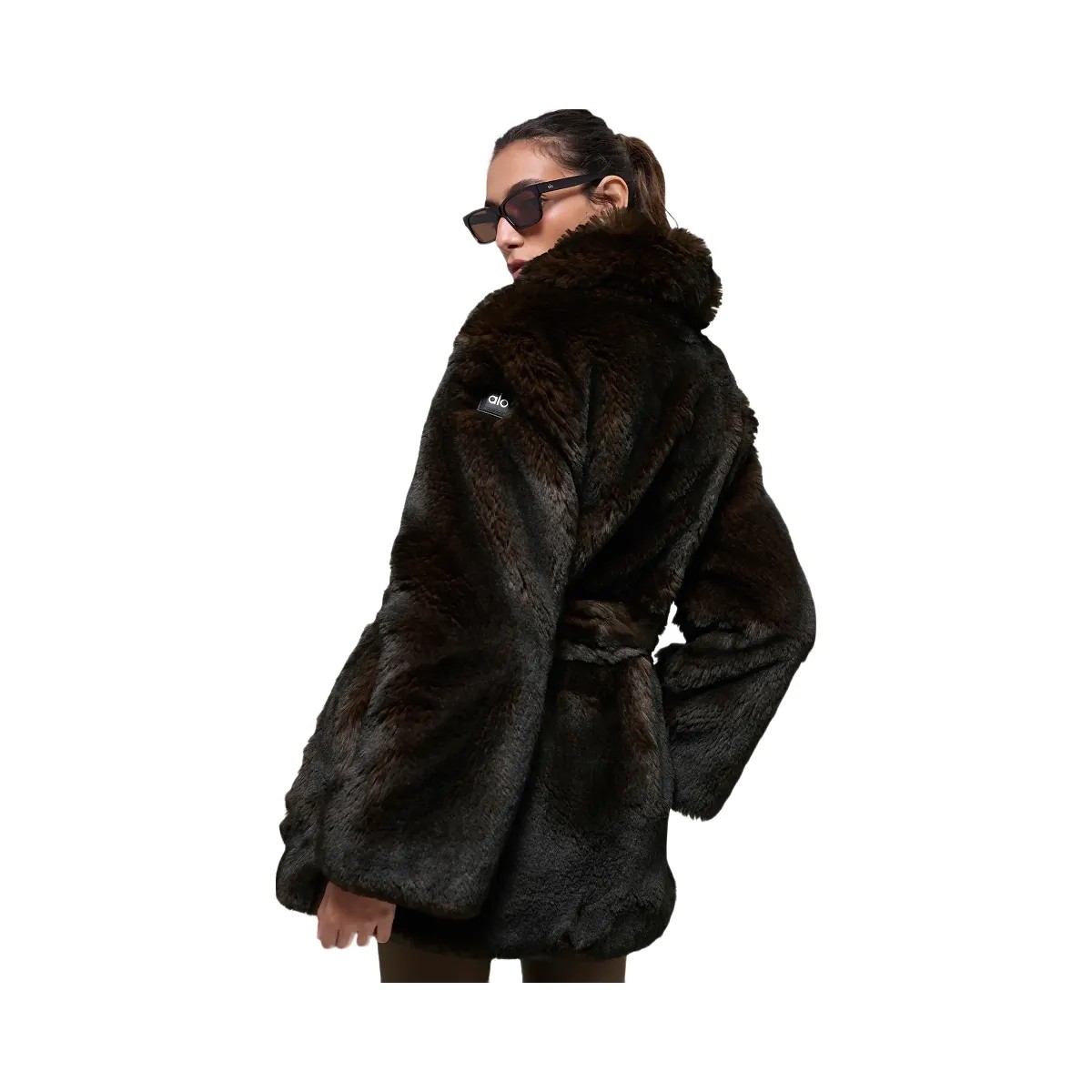 Alo Women's Faux Fur Starstruck Coat - Midnight Brown/Black - HypeFly India View 2