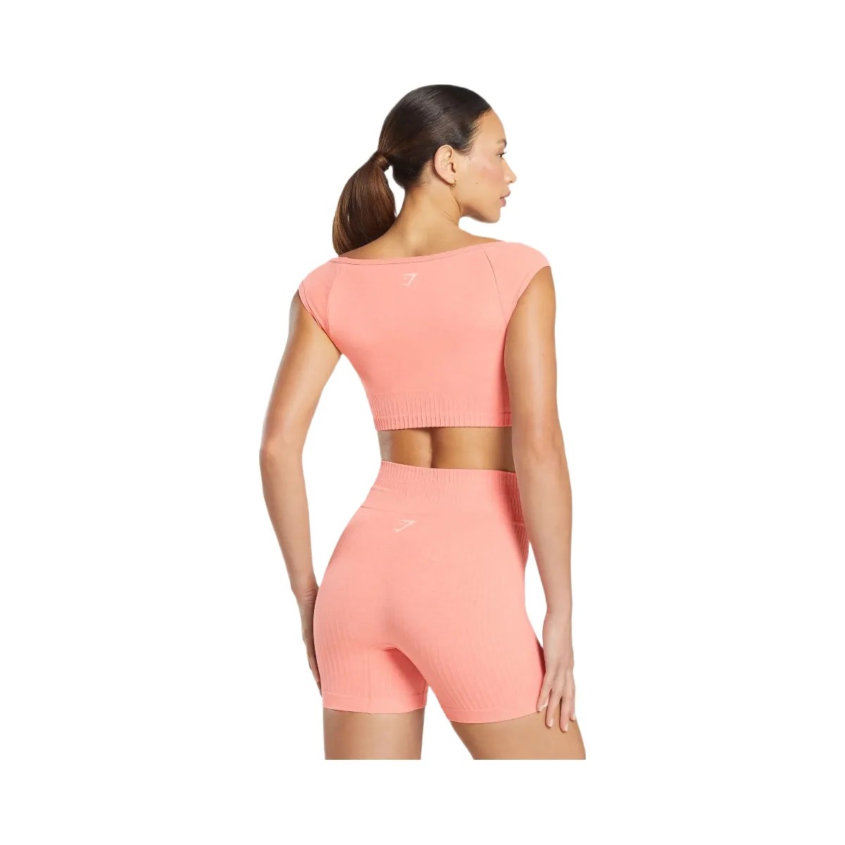 Gymshark Luxe Seamless Boat Neck Crop Top - Bros Muted Coral Marl - HypeFly India View 2