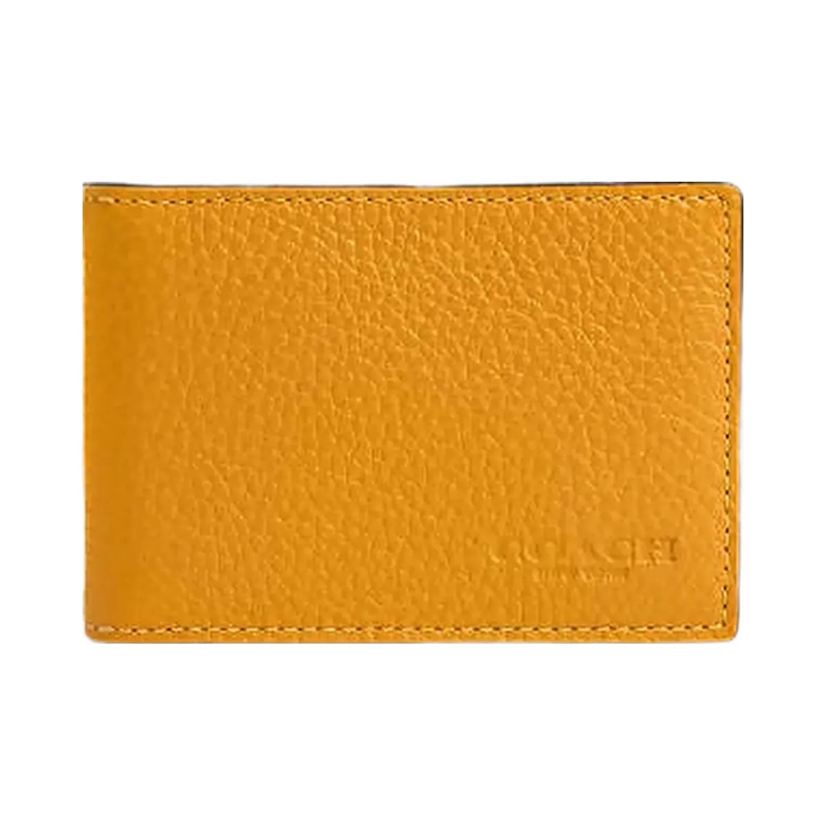 Coach Compact Billfold Wallet Pebbled Leather-Buttercup - HypeFly India View 1