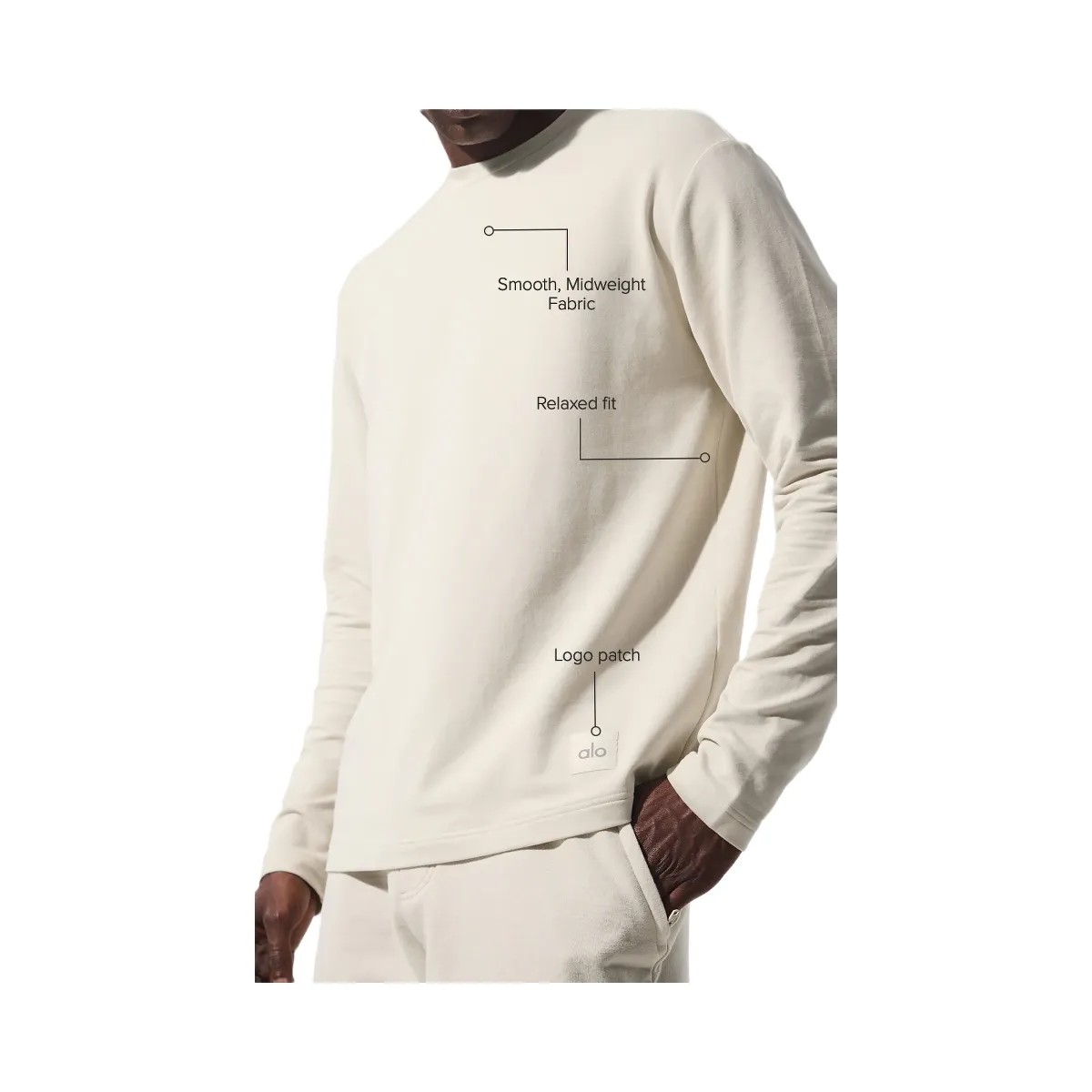 Alo Men's Double Take Long Sleeve Crew - Bone - HypeFly India View 2