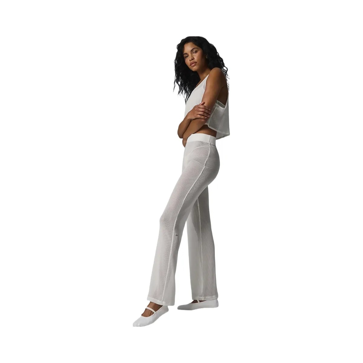 Alo Women's Striped Mesh Tropical Nights Flare Pant - Ivory - HypeFly India View 4
