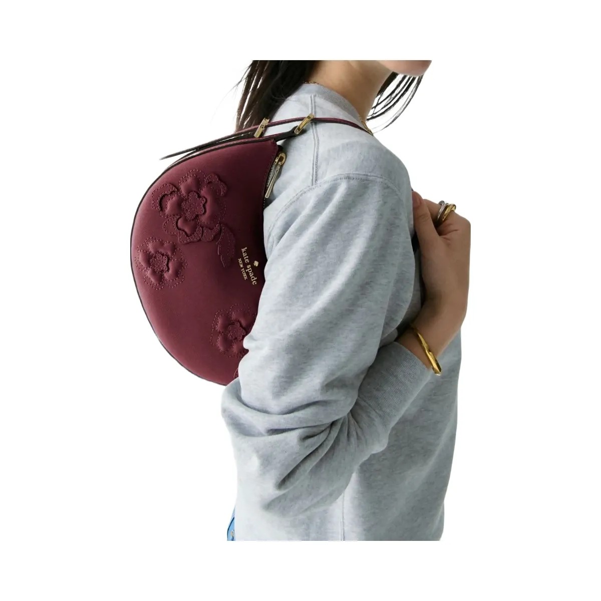 Kate Spade Nova Floral Applique Crescent Shoulder Bag Dark Merlot - HypeFly India View 2