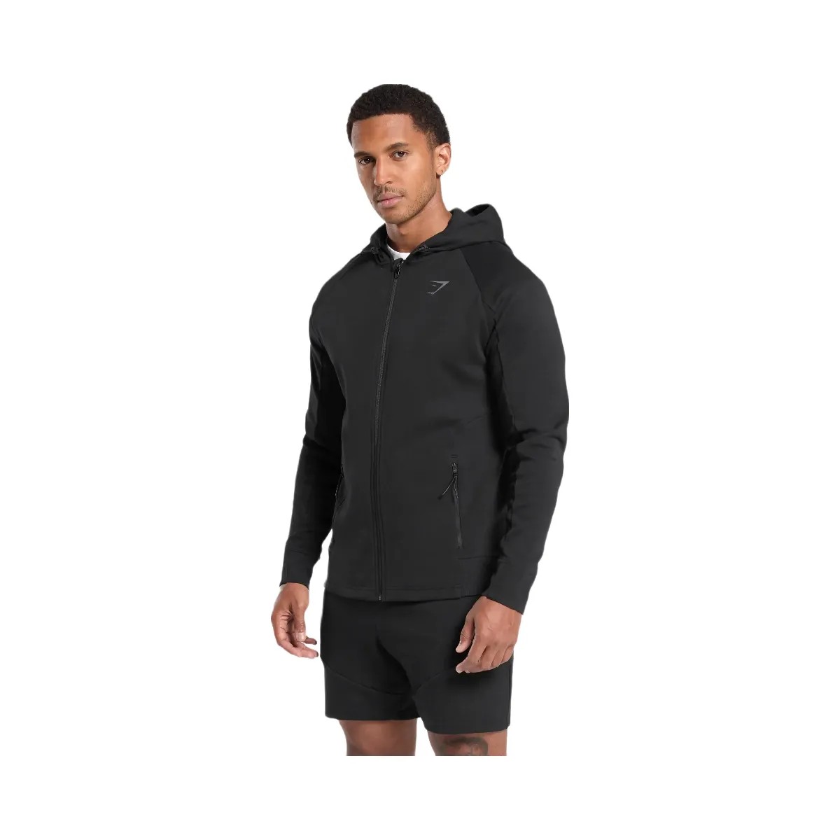 Gymshark Interlock Tech Zip Up Hoodie - Black - HypeFly India View 3