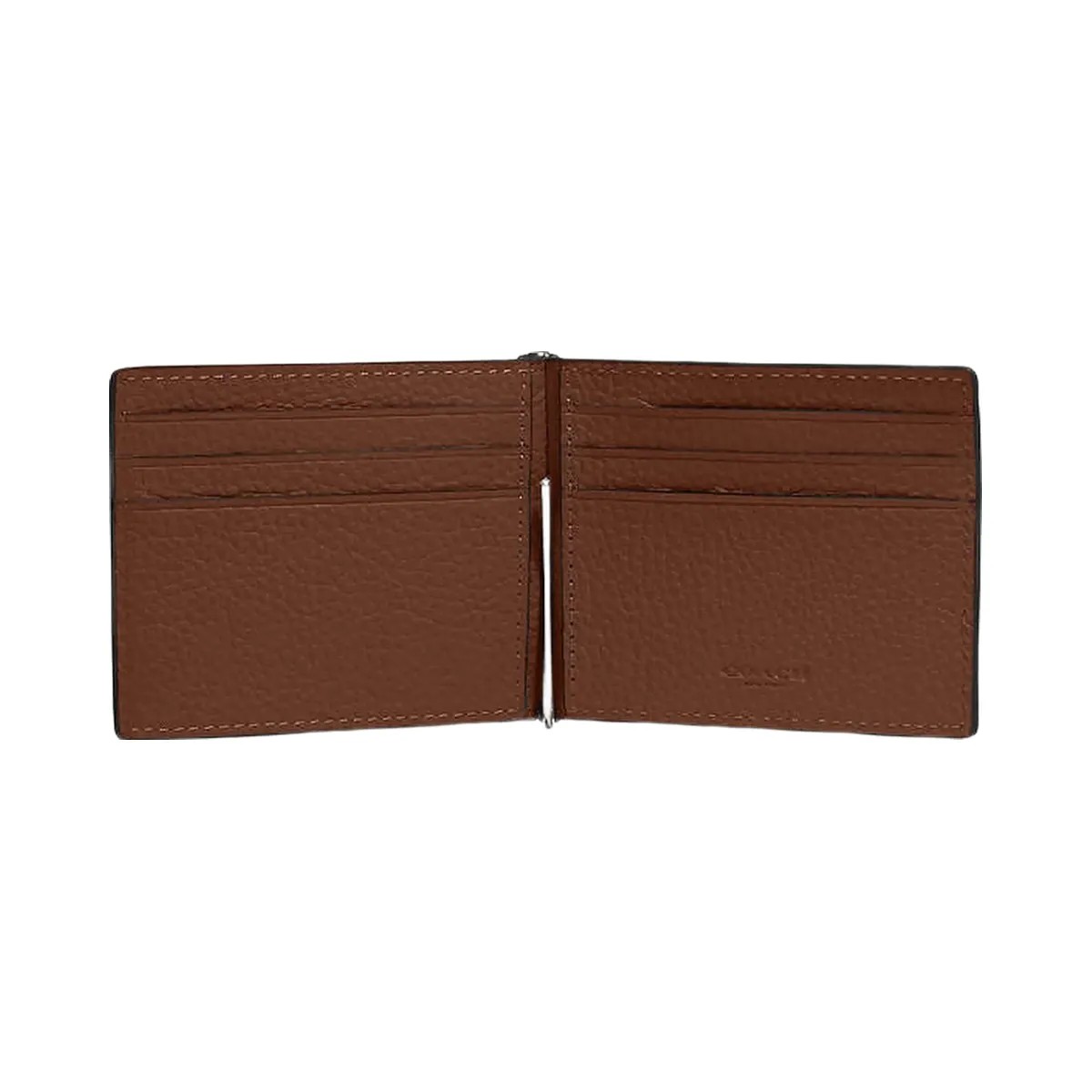Coach Slim Money Clip Billfold Wallet Pebbled Leather-Gunmetal-Saddle - HypeFly India View 1