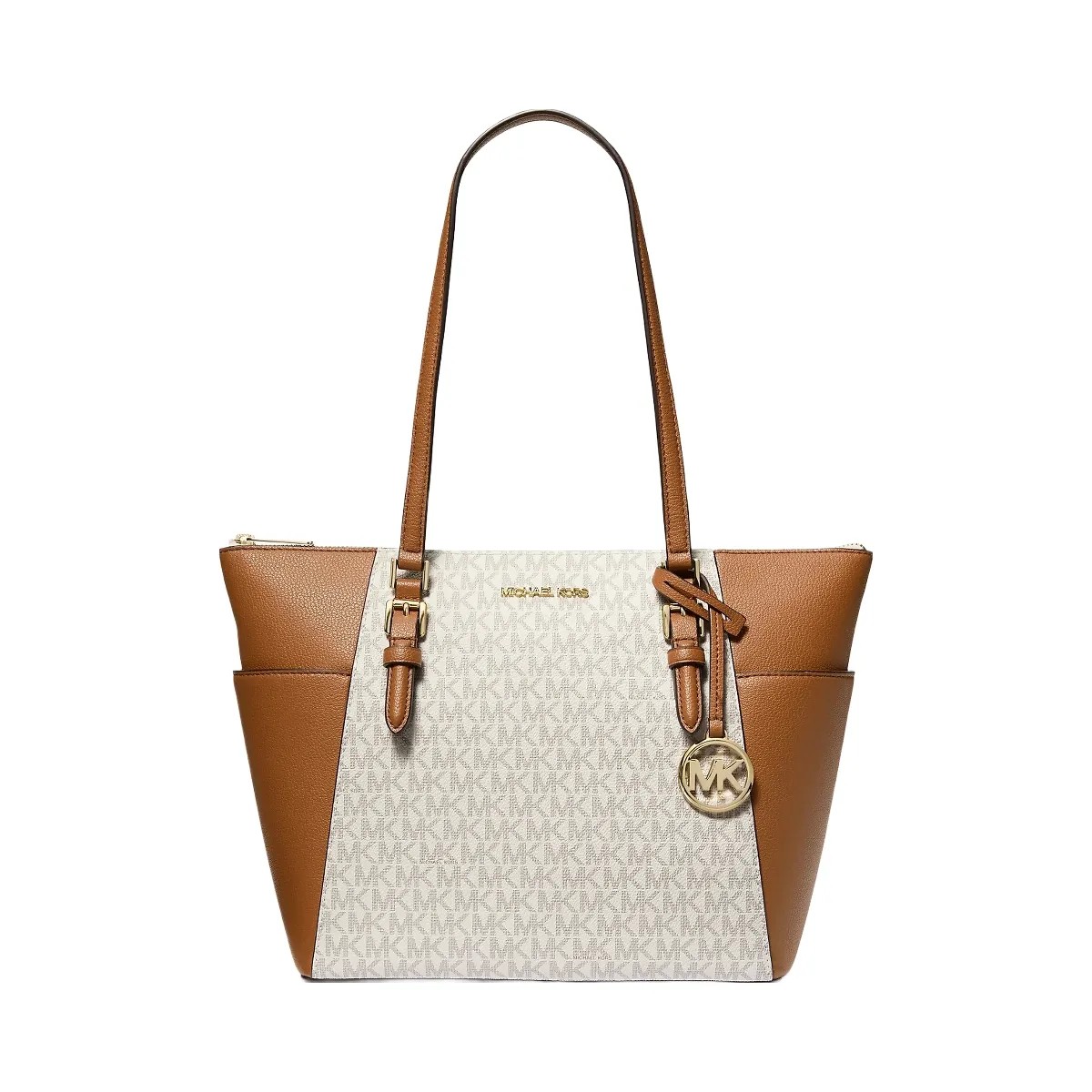 Michael Kors Charlotte Large Logo and Leather Top-Zip Tote Bag Vanilla - HypeFly India View 1