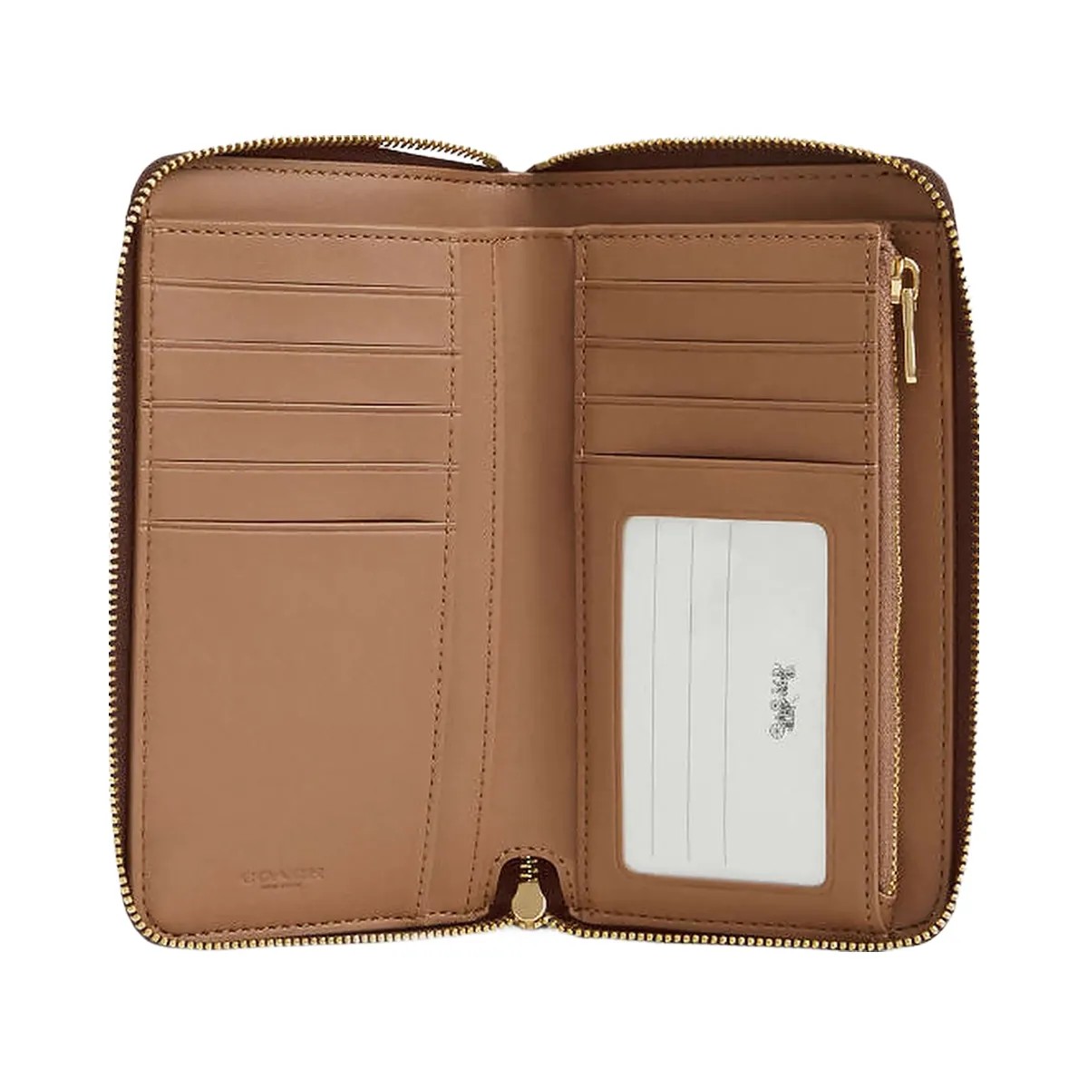 Coach Medium Id Zip Wallet In Signature Canvas Signature Canvas-Gold-Tan-Brown - HypeFly India View 1