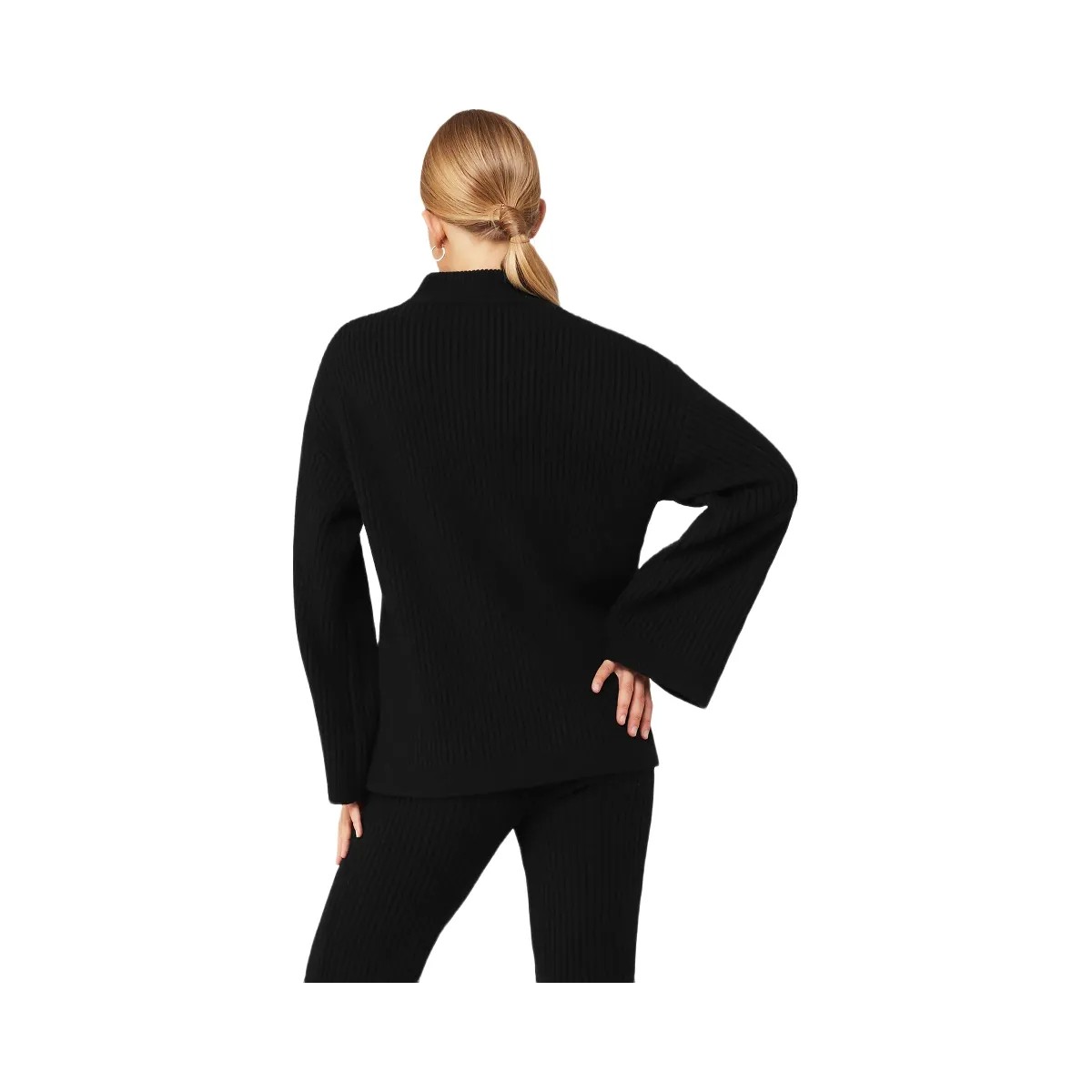 Alo Women's Cashmere Ribbed Winter Dream Mock Neck Coverup - Black - HypeFly India View 3