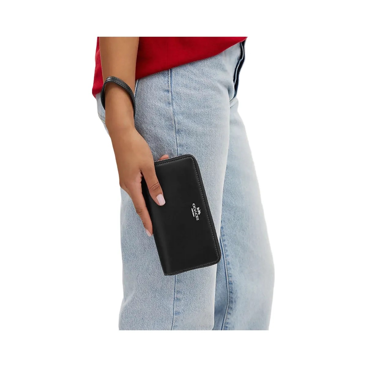 Coach Long Zip Around Wallet Calf Leather-Silver-Black - HypeFly India View 2