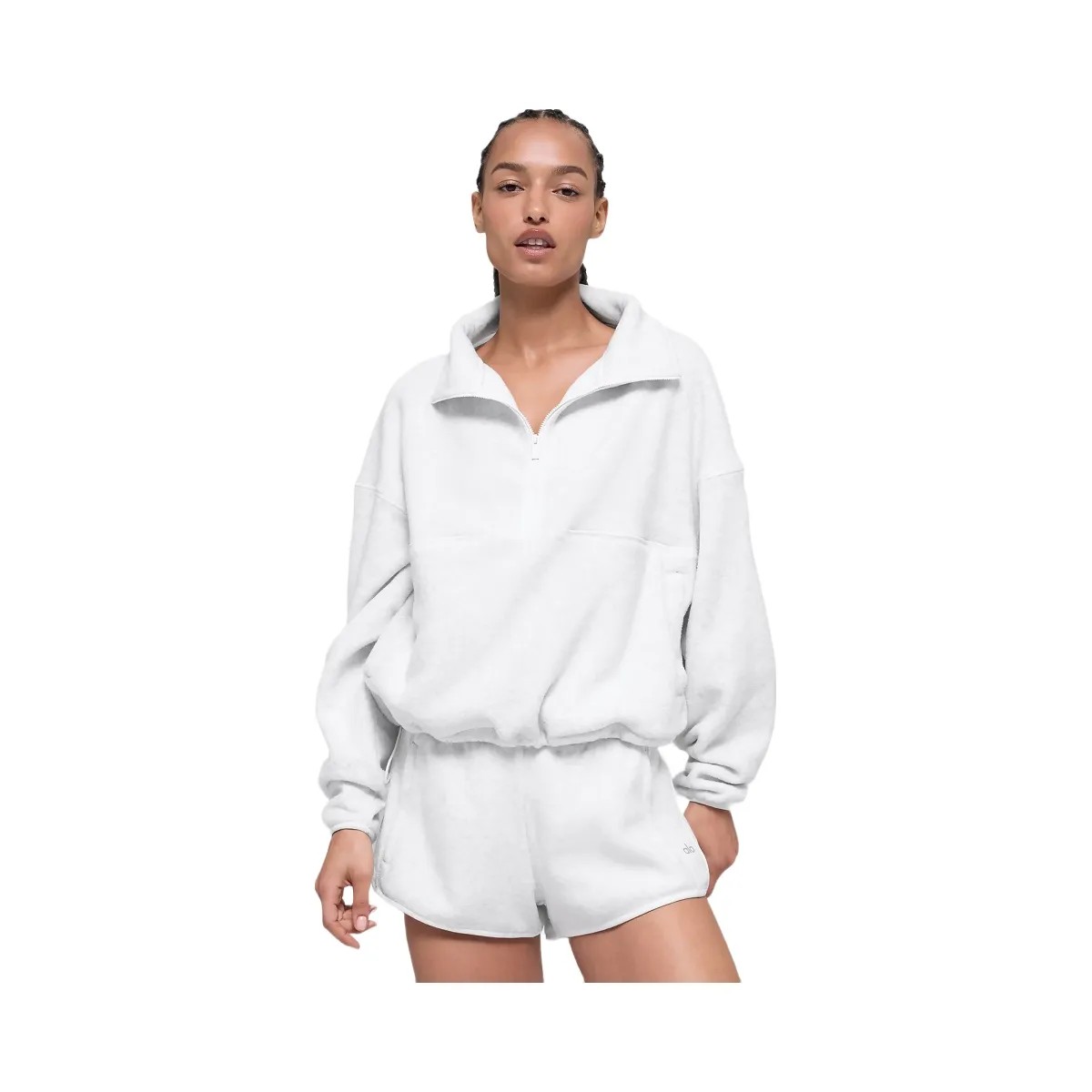 Alo Women's Polar Fleece Retreat Cover Up - White Heather Grey - HypeFly India View 1