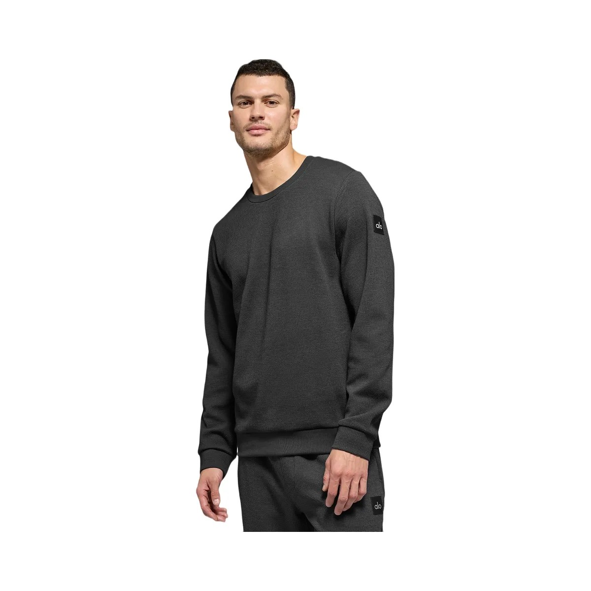 Alo Men's Waffle Lounge Long Sleeve Crew - Anthracite - HypeFly India View 5