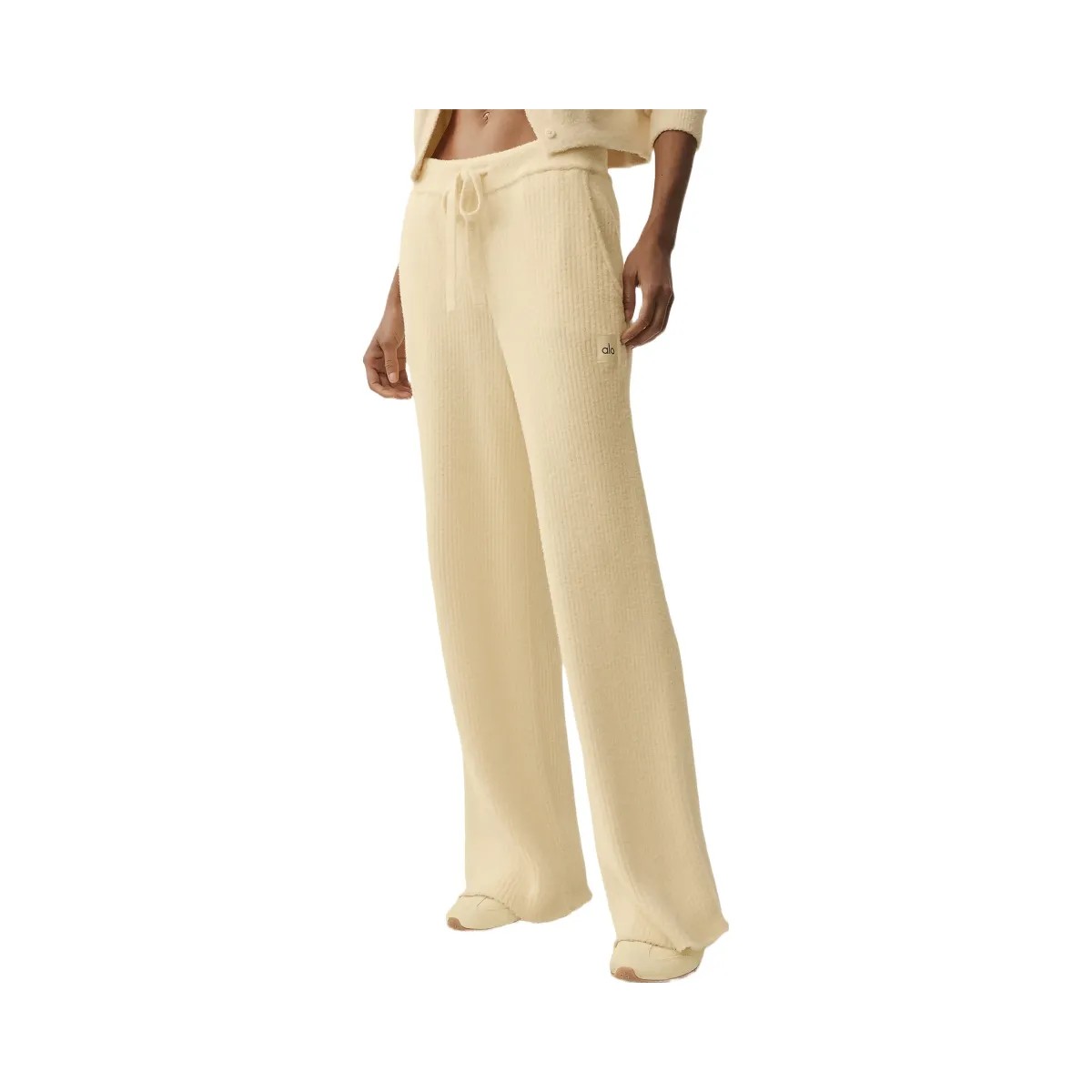 Alo Women's Snuggle Up Sweater High-Waist Wide Leg Pant - Candlelight Yellow - HypeFly India View 2