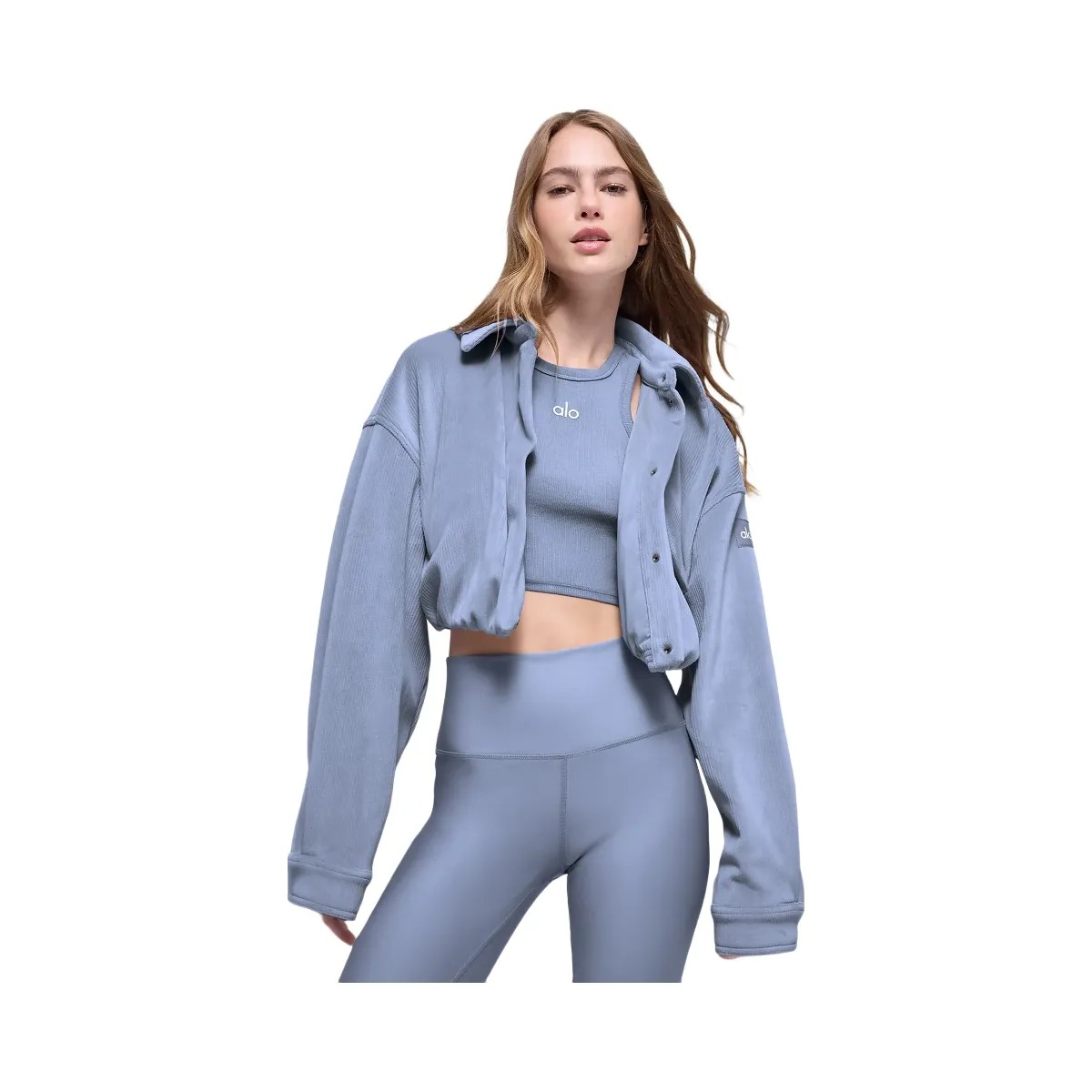 Alo Women's Ribbed Velour Cropped Mountain Side Jacket - Winter Frost - HypeFly India View 4