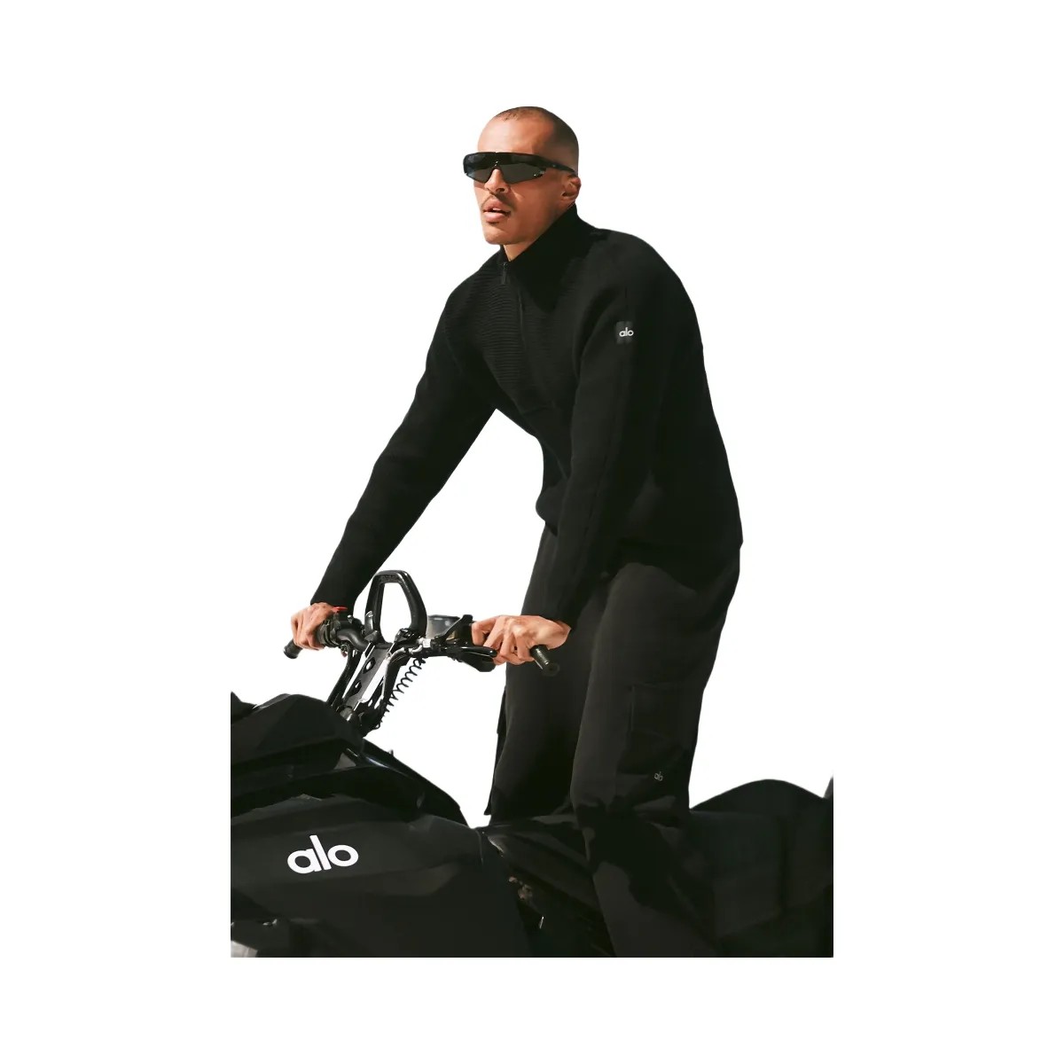Alo Men's Domain Shift Rib Knit 1/4 Zip Sweater - Black - HypeFly India View 5