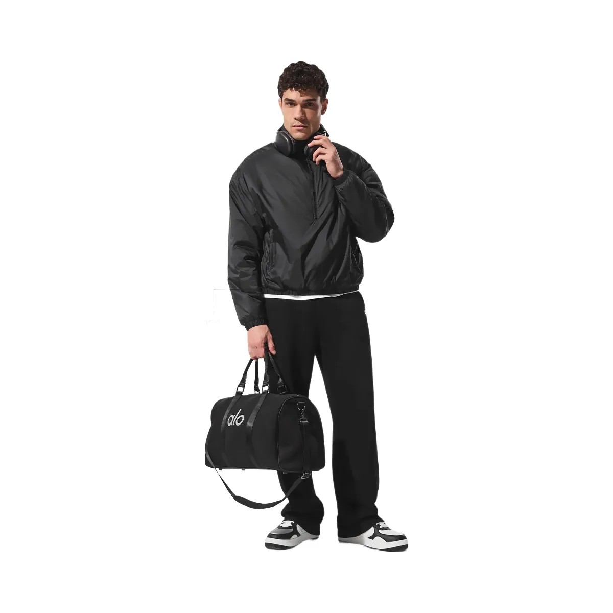 Alo Men's Latitude Light Weight 1/2 Zip Pullover Jacket - Black - HypeFly India View 3