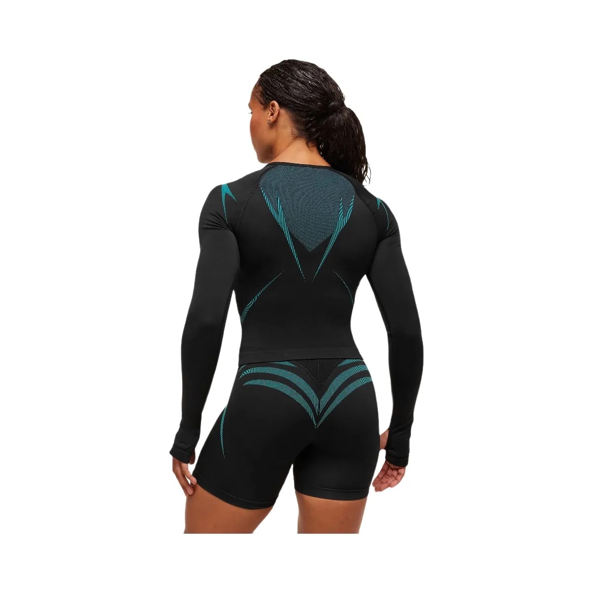 Gymshark Apex Lift Seamless Long Sleeve Crop Top - Black/Brand Blue - HypeFly India View 3