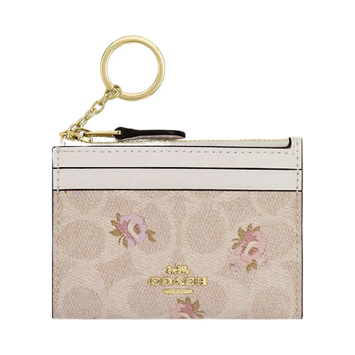 Coach Mini Skinny Id Case In Signature Canvas With Floral Print Gold-Sand Multi - HypeFly India View 1