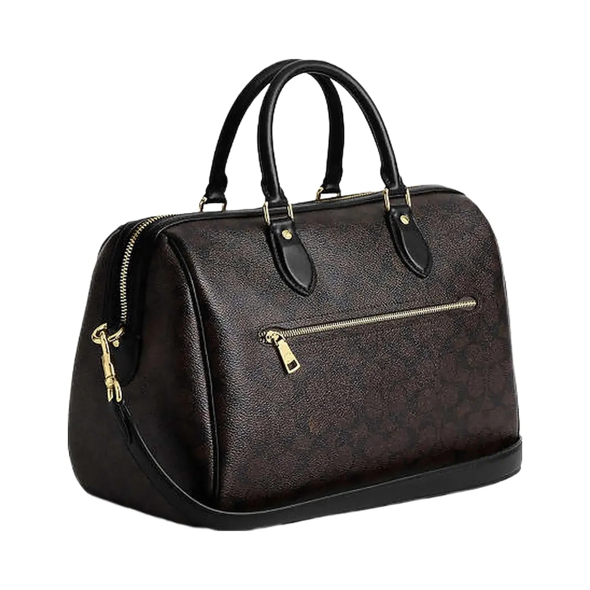 Coach Rowan Large Satchel Bag In Signature Canvas Signature Canvas-Gold-Walnut-Black - HypeFly India View 4