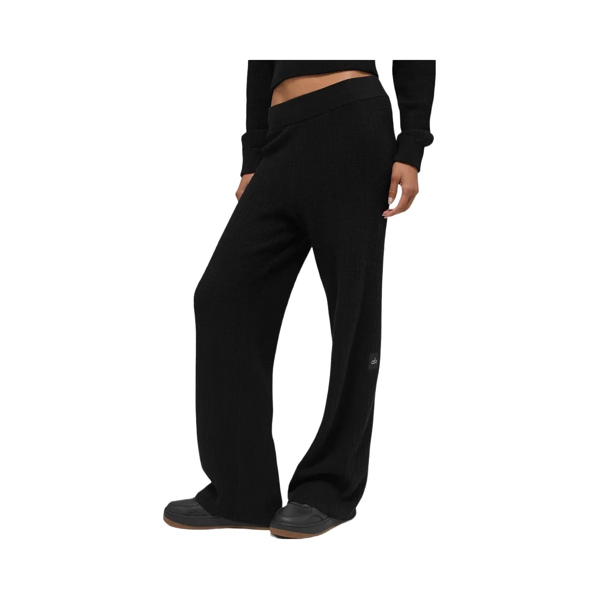 Alo Women's Cashmere High-Waist Plush Waffle Pant - Black - HypeFly India View 1