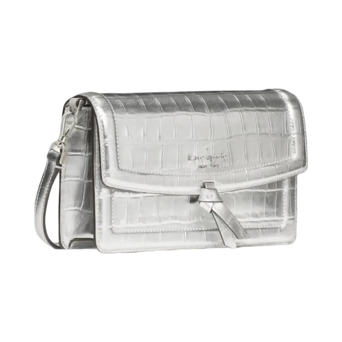 Kate Spade Knott Croc Embossed Mini Flap Crossbody Silver - HypeFly India View 2