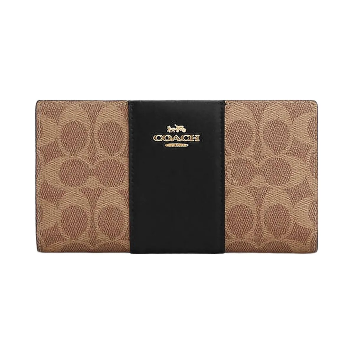 Coach Slim Zip Wallet In Signature Canvas With Stripe Signature Canvas-Gold-Tan-Black - HypeFly India View 3